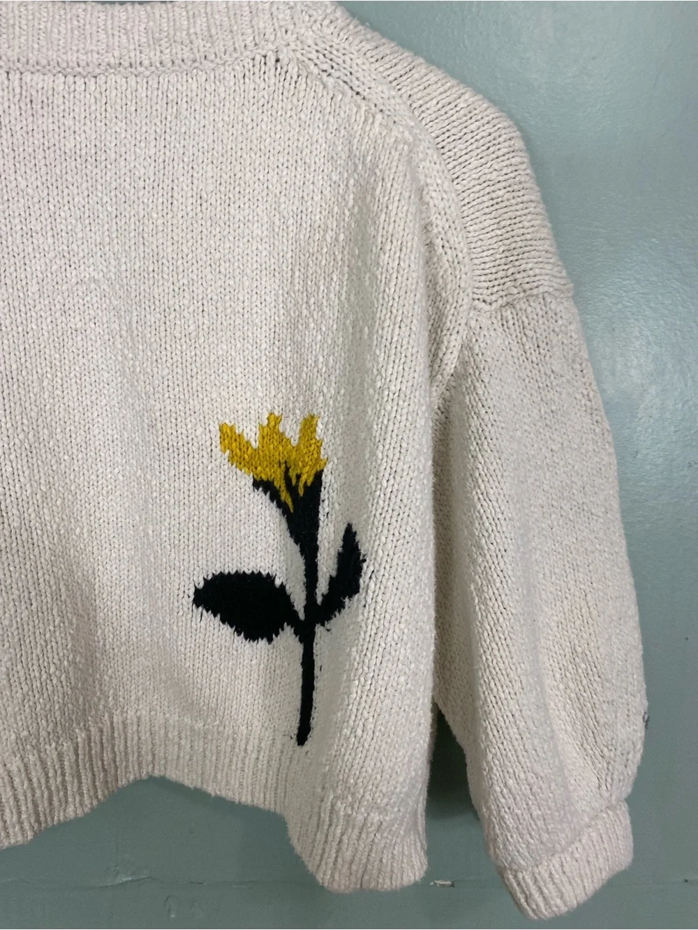 Anthropologie Maeve Elbow Sleeve Cardgan Sweater Floral Ivory Yellow Small - Picture 5 of 6